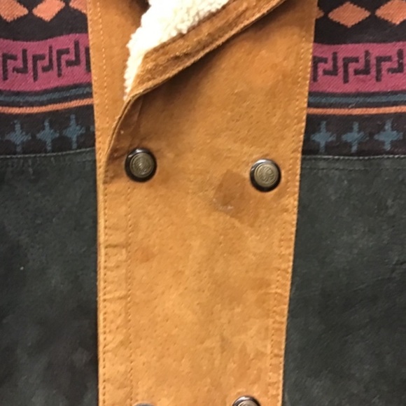 80s Vintage Interstate Leather Smoker Western Native Suede Leather Bomber Jacket - Picture 7 of 13